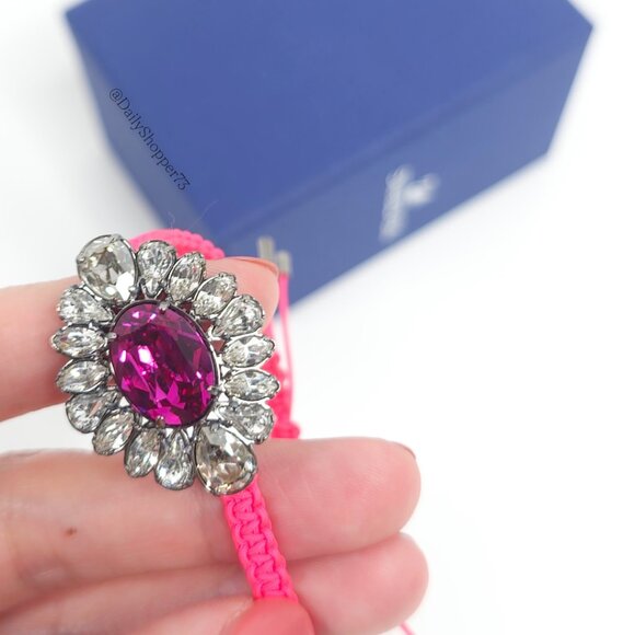 Swarovski by Shourouk Fuchsia Glass Rhinestone Braided Adjustable Bracelet - Picture 6 of 14